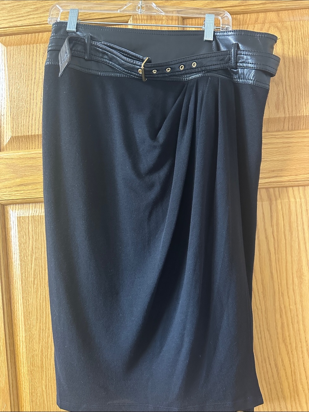 Donna Karan Black Draped Pencil Skirt with Belted Waist